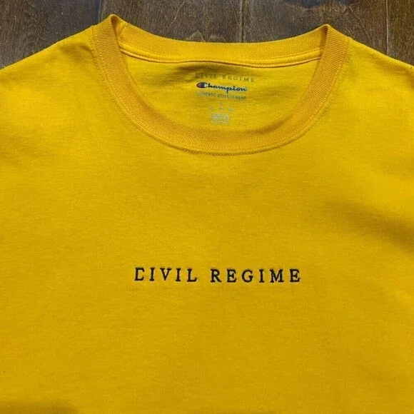 Civil Regime x Champion Embroidered Mustard Yellow T-Shirt Men's Size Large - Picture 2 of 8